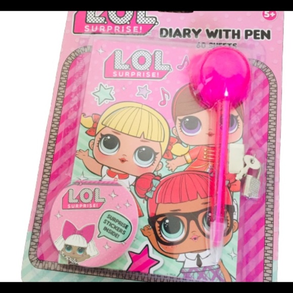 NWT LOL SURPRISE 60 Sheets Lock Diary with Fluffy Pen Pink One Size - Picture 3 of 8